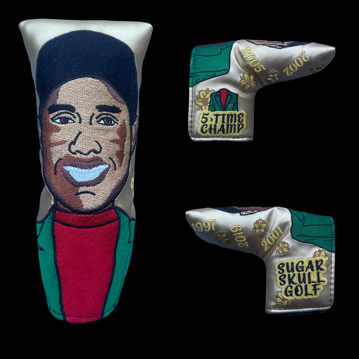 SSG 1/1 Gold TW Green Jacket Champion Putter Cover - Sugar Skull Golf