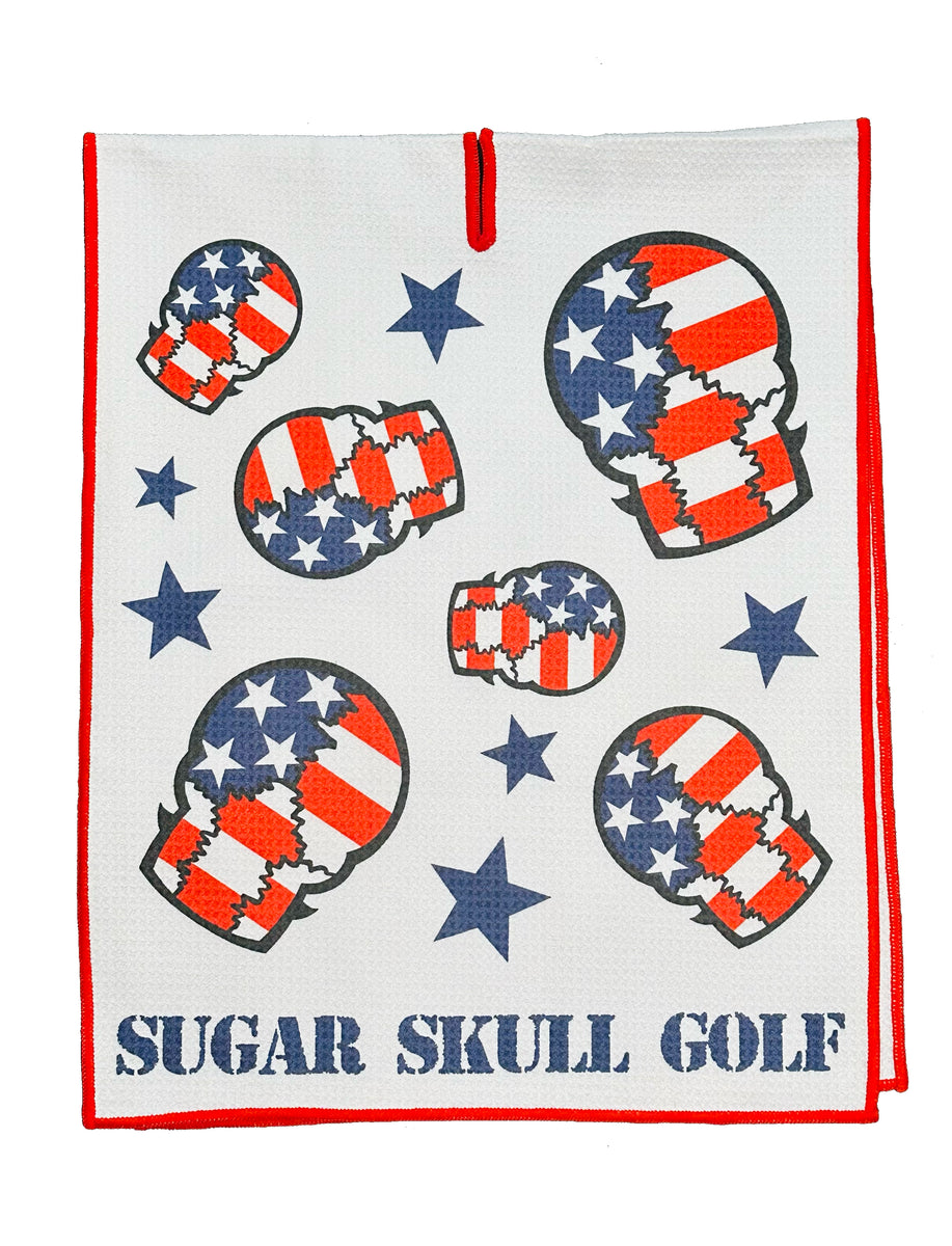 Microfiber Sugar Skull Golf USA Waffle Towel - 40 X 16