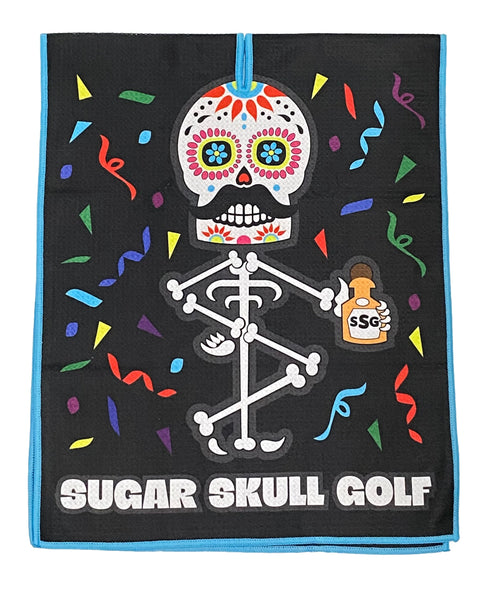 Microfiber Sugar Skull Golf Logo Black Waffle Towel - 40 X 16