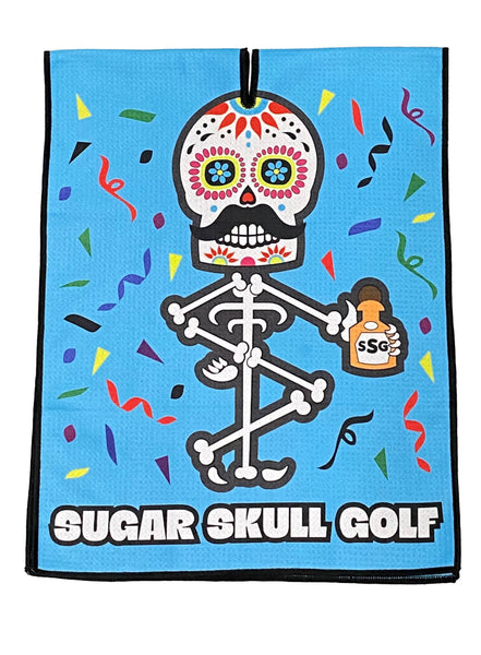 Microfiber Sugar Skull Golf Logo Light Blue Waffle Towel - 40 X 16