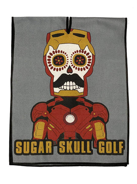 Microfiber Sugar Skull Golf Gray Iron Skull Man Waffle Towel - 40 X 16