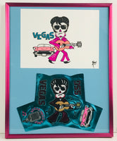 Framed Elvis Las Vegas Art & Head Cover Drawing 16" X 20"