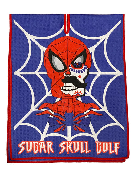 Microfiber Sugar Skull Golf Blue Spider Skull Waffle Towel - 40 X 16