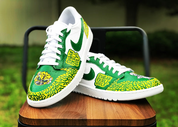 Custom Green/Yellow Hand Painted Nike Air Jordan Low Size 11M US