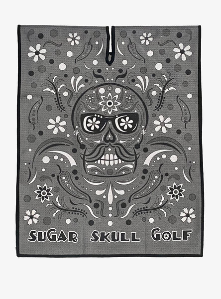 Microfiber Sugar Skull Golf Gray Cinco de Mayo Waffle Towel - 40 X 16