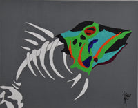 Acrylic Canvas Painting Fish / Skull 14" X 11"