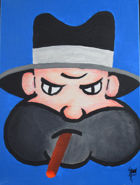 Acrylic Mob Boss Canvas Painting with Colored Pencil Shading 12" X 9"