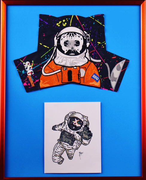 Framed Astronaut Special Cover and Drawing 16" X 20"